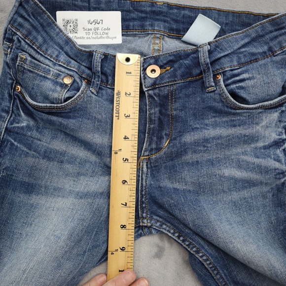 HM Pants Womens 28 Blue Denim Low Waist Boot Cut Flat Front Jeans Bottoms - Picture 6 of 16